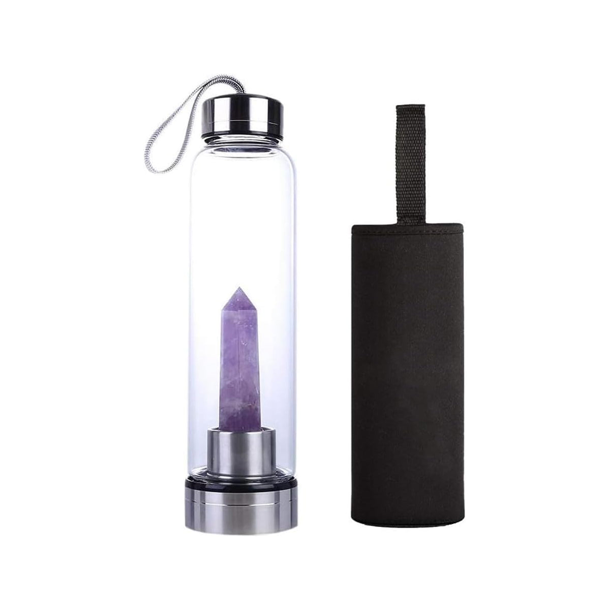 Crystal Water Bottle with Changeable Natural Healing Gemstone Crystal Center