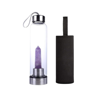 Crystal Water Bottle with Changeable Natural Healing Gemstone Crystal Center