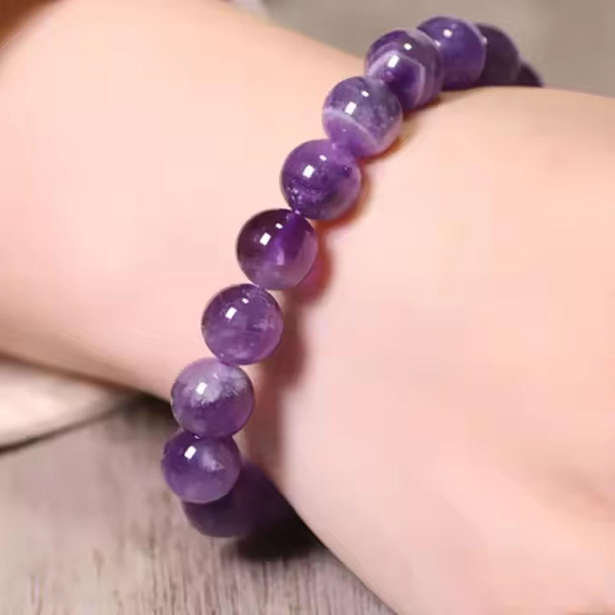 Natural Rare Purple Amethyst Crystal Beads Bracelet"