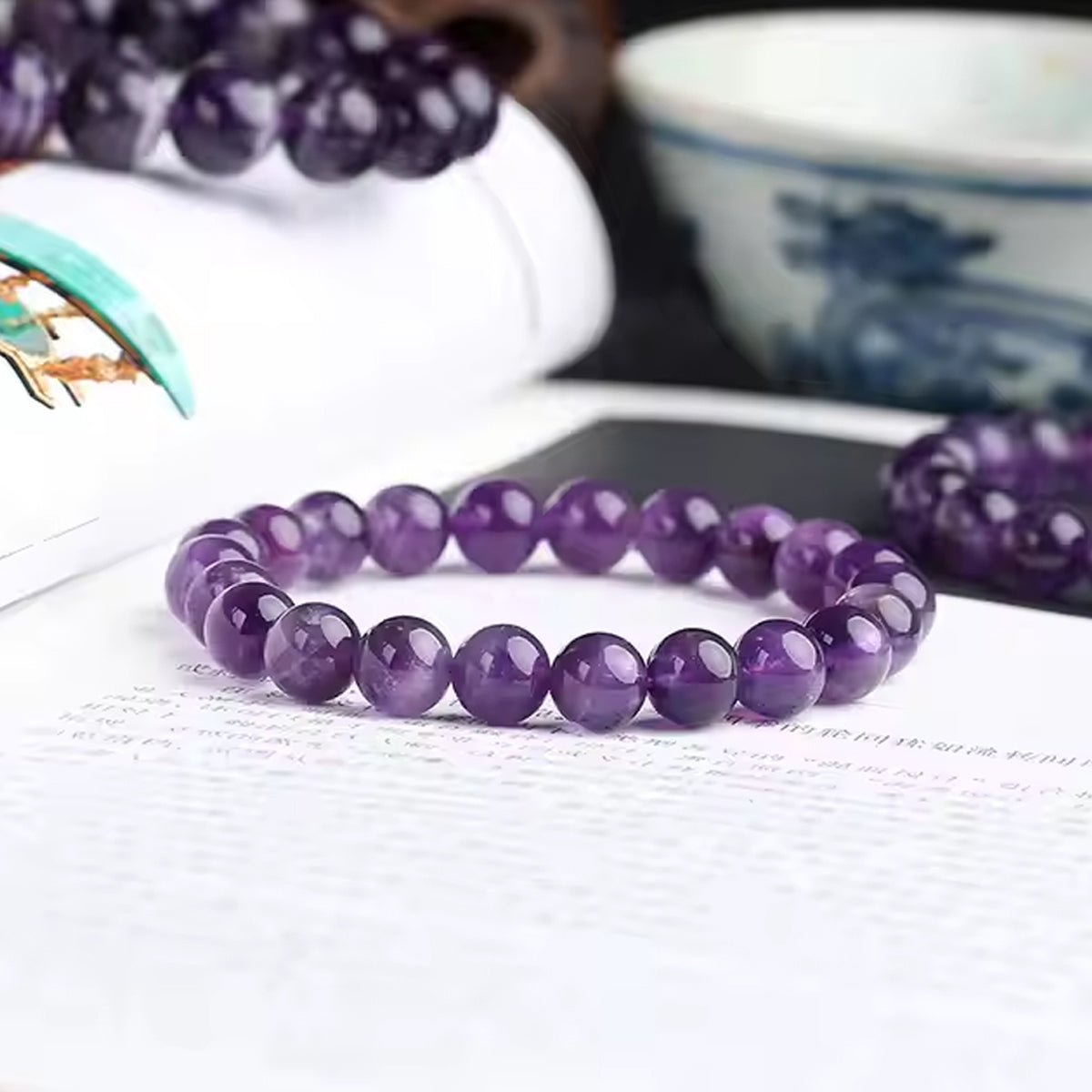 Natural Rare Purple Amethyst Crystal Beads Bracelet"