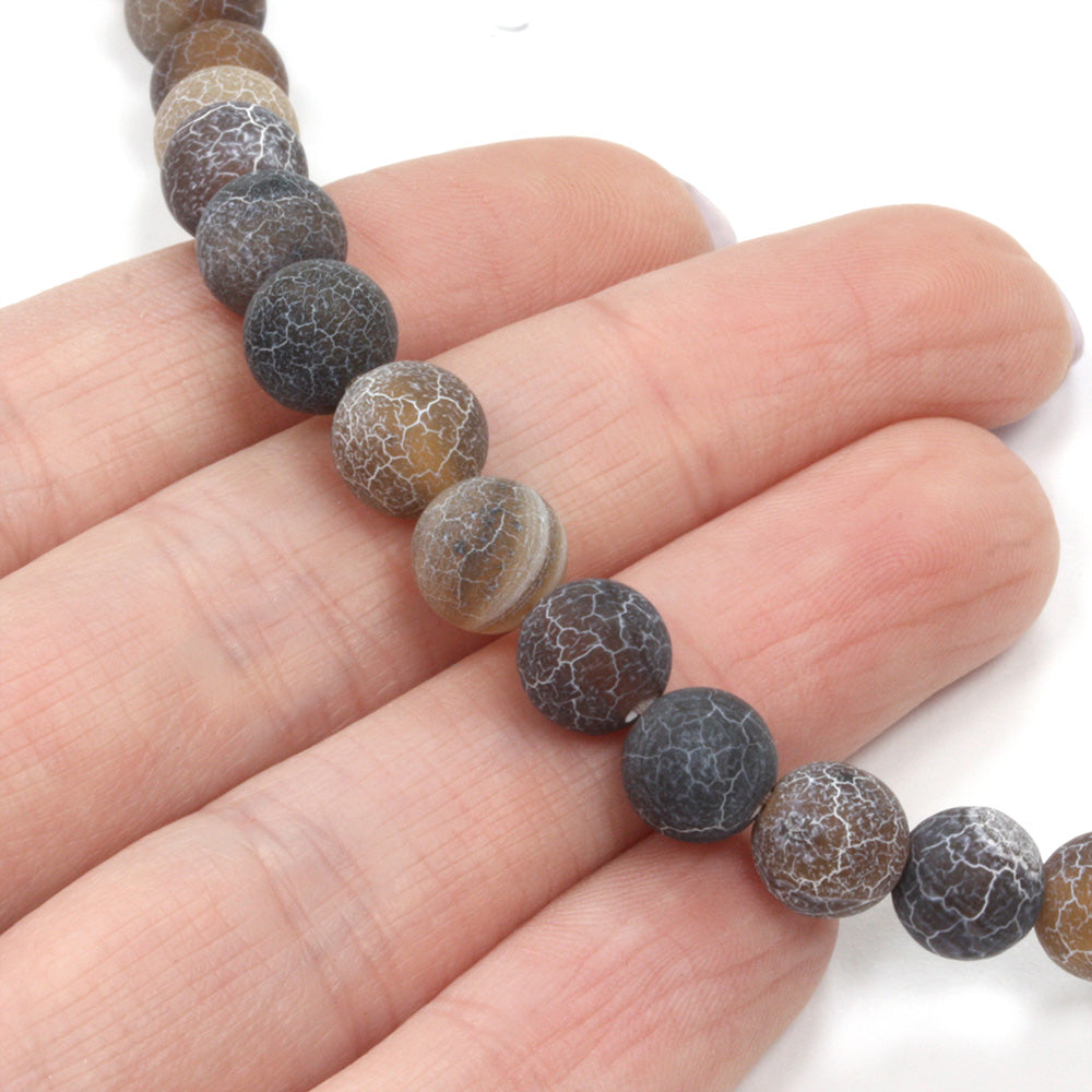 Frosted Cracked Agate Rounds 8mm Grey Bracelet