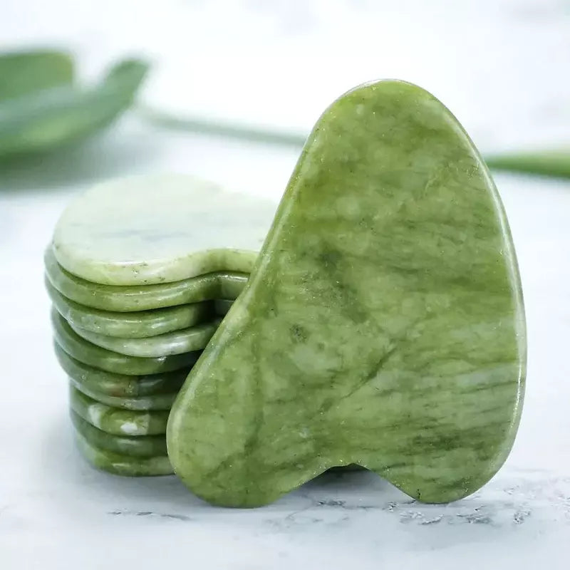 Facial Scraping Massage Tool Gua Sha Jade Stone Roller Set Natural Jade Crystal