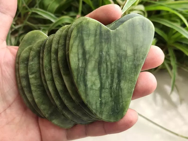 Facial Scraping Massage Tool Gua Sha Jade Stone Roller Set Natural Jade Crystal